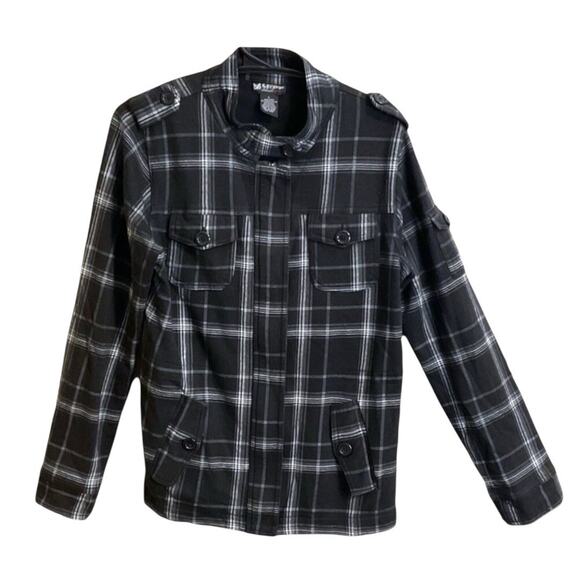 Self Esteem Jackets & Blazers - Self Esteem Womens L Black & White Flannel Zip Up Jacket Coat Lined Pockets